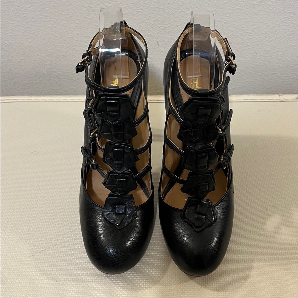 L.A.M.B. Black Strappy High Heels - Picture 2 of 15
